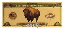 1 Gram. 999 Gold Random Date Green & Gold Bison 24K Aurum Note 1000mg