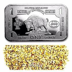 1 Troy Oz. 999 Silver 1901 $10 Bison Bar Bu + 10 Piece Alaskan Pure Gold Nuggets