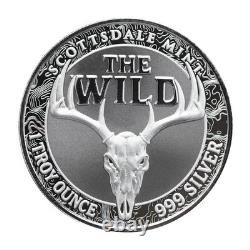 1 oz Silver The Wild American Bison. 999 Silver Color Round in Certi-Lock