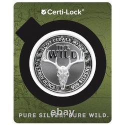 1 oz Silver The Wild American Bison. 999 Silver Color Round in Certi-Lock