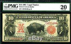 $10 1901 Legal Tender Fr 119 Pmg 20 Bison Note Dark Red Seal Tougher Fr# Vf