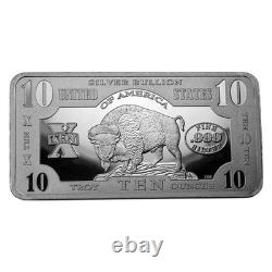 10 oz Silver Bar 1901 $10 Bison Note