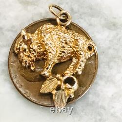 10k Solid Yellow Gold Buffalo Bison Pendant Branch Charm 1.98gr 23mm Black Hills