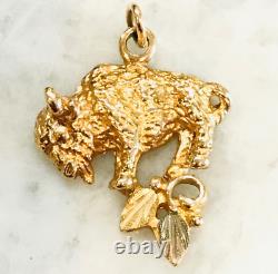 10k Solid Yellow Gold Buffalo Bison Pendant Branch Charm 1.98gr 23mm Black Hills
