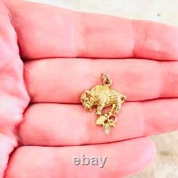 10k Solid Yellow Gold Buffalo Bison Pendant Branch Charm 1.98gr 23mm Black Hills