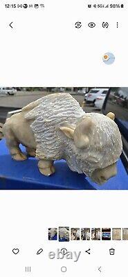 15 Pound Marble American White Bison Statue Sculpture