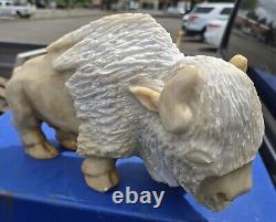 15 Pound Marble American White Bison Statue Sculpture