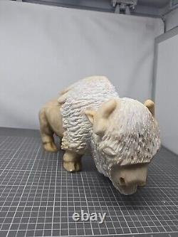 15 Pound Marble American White Bison Statue Sculpture