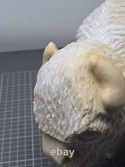 15 Pound Marble American White Bison Statue Sculpture