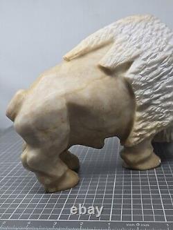 15 Pound Marble American White Bison Statue Sculpture