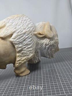 15 Pound Marble American White Bison Statue Sculpture