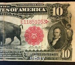 1901 $! 0 Us Note Bison Buffalo Teehe Burke, Red Seal, X, Serial# E11851053