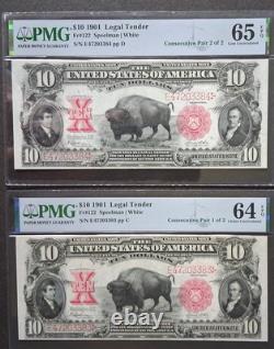1901 $10 BISON Consecutive Pair 64 EPQ & 65 EPQ EXTREMELY RARE PAIR
