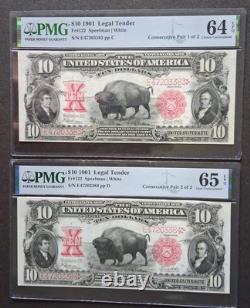 1901 $10 BISON Consecutive Pair 64 EPQ & 65 EPQ EXTREMELY RARE PAIR