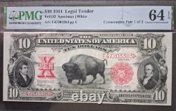 1901 $10 BISON Consecutive Pair 64 EPQ & 65 EPQ EXTREMELY RARE PAIR
