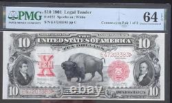 1901 $10 BISON Consecutive Pair 64 EPQ & 65 EPQ EXTREMELY RARE PAIR
