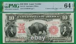 1901 $10 BISON Consecutive Pair 64 EPQ & 65 EPQ EXTREMELY RARE PAIR