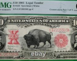 1901 $10 BISON Consecutive Pair 64 EPQ & 65 EPQ EXTREMELY RARE PAIR
