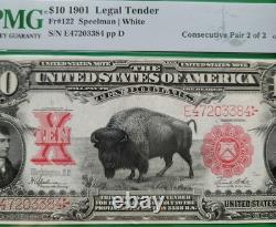 1901 $10 BISON Consecutive Pair 64 EPQ & 65 EPQ EXTREMELY RARE PAIR