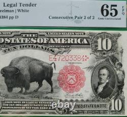 1901 $10 BISON Consecutive Pair 64 EPQ & 65 EPQ EXTREMELY RARE PAIR