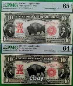 1901 $10 BISON Consecutive Pair 64 EPQ & 65 EPQ EXTREMELY RARE PAIR