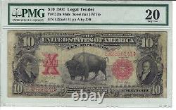 1901 $10 BISON US Legal Tender Note! PMG VF 20- Mule Burke Back plate #330