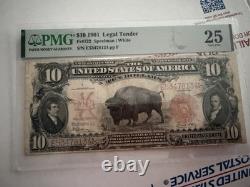 1901 $10 Bison Legal Tender Fr#122 Pmg Very Fine 25