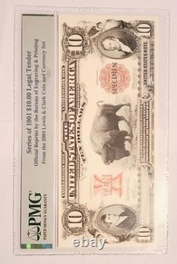 1901 $10 Bison Legal Tender Note BEP Official Reprint PMG Specimen. Free Ship