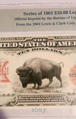 1901 $10 Bison Legal Tender Note BEP Official Reprint PMG Specimen. Free Ship