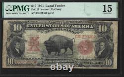 1901 $10 LEGAL TENDER AKA BISON FR. 117 VERNON/McCLUNG PMG 15 cheapest here