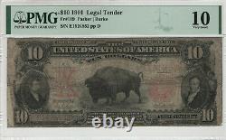 1901 $10 Legal Tender Bison Fr. 119 Pmg Certified Very Good Vg 10 (852)
