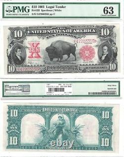 1901 $10 Legal Tender Bison Fr 122 PMG Choice Uncirculated-63