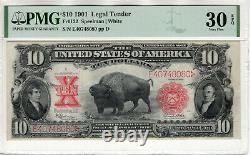 1901 $10 Legal Tender Bison Note Fr. 122 Speelman White Pmg Very Fine Vf 30 Epq