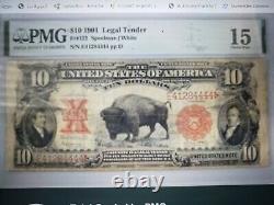 1901 $10 Legal Tender Bison PMG Fine-15 Fancy Serial Number + a Gift