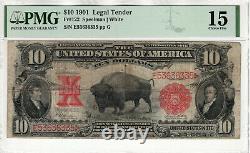 1901 $10 Legal Tender Bison Red Seal Fr. 122 Speelman/white Pmg Choice Fine 15