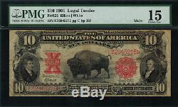 1901 $10 Legal Tender FR-121m Mule Bison PMG 15 Choice Fine