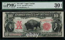 1901 $10 Legal Tender FR-122 Bison Graded PMG 30 EPQ Very Fine