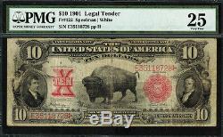 1901 $10 Legal Tender FR-122 Bison PMG 25 Very Fine