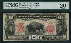 1901 $10 Legal Tender FR-122m Mule Bison PMG 20 Very Fine