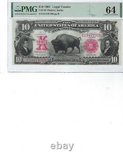 1901 $10 Legal Tender FR119 PMG 64 CH UNC! Parker/Burke, Rarest Bison