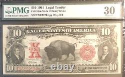 1901 $10 Legal Tender FR121m PMG 30 VF Mule Note John Burke Back Plate, Bison
