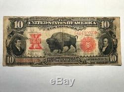 1901 $10 Legal Tender Large Size Note Bison! Fine Note Some Crisp