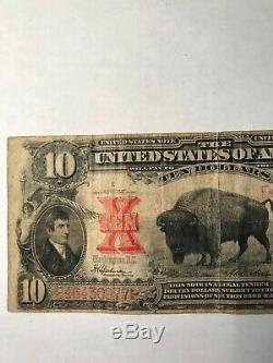 1901 $10 Legal Tender Large Size Note Bison! Fine Note Some Crisp