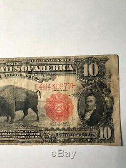 1901 $10 Legal Tender Large Size Note Bison! Fine Note Some Crisp