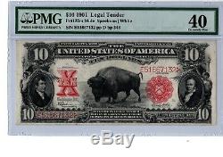 1901 $10 Legal Tender Note Bison Fr 122m Mule Speelman/White PMG 40 19-C167