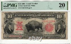 1901 $10 Legal Tender Red Seal Bison Fr. 122 Speelman / White Pmg Very Fine 20
