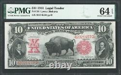 1901 $10 Ten Dollar Bison Buffalo United States Note Fr114 PMG Choice Unc 64 EPQ