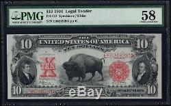 1901 $10 Ten Dollar Bison United States Legal Tender Note Fr#122 PMG AU 58