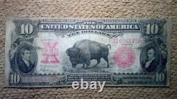 1901 $10 Ten Dollar Large-size Banknote (nickname Of Bison Note), Very Nice, Vf+