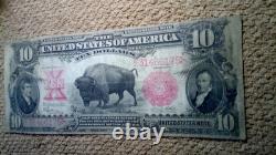 1901 $10 Ten Dollar Large-size Banknote (nickname Of Bison Note), Very Nice, Vf+